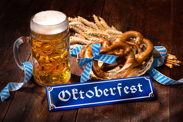 Original bavarian pretzels with beer stein