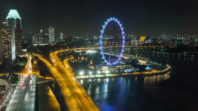 night traffic road flyer marina bay hotel roof top panorama 4k time lapse singapore
