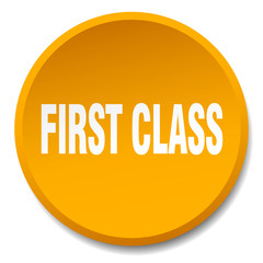 first class orange round flat isolated push button