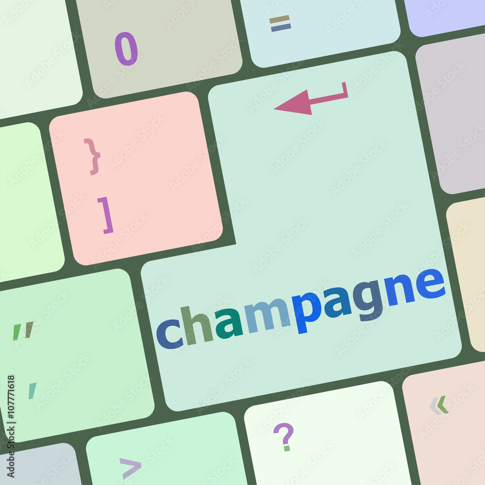Aufkleber champagne button on computer pc keyboard key vector illustration