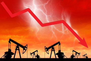 Oil price crisis. Oil price fall graph illustration.
