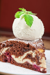 chocolate cake with jam ice cream