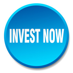 invest now blue round flat isolated push button