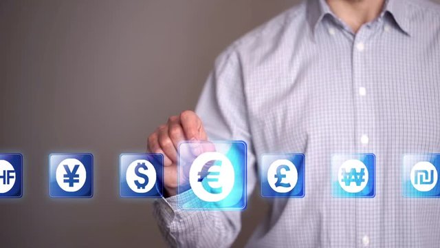 Businessman touch Euro icons