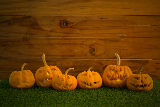 .Halloween pumpkins smile and scrary eyes