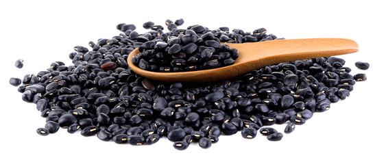 Black eyed peas in spoon on white background