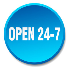 open 24 7 blue round flat isolated push button
