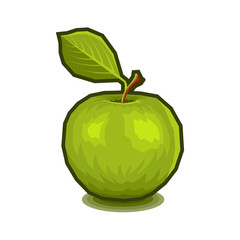 Green Apple with Leaf Icon. Vector
