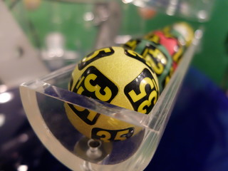 Image of lottery balls during extraction of the winning numbers.