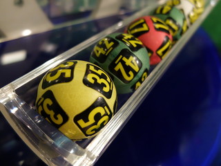 Image of lottery balls during extraction of the winning numbers.