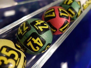 Image of lottery balls during extraction of the winning numbers.