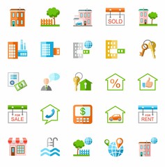 Property and real estate services, colored icons. 