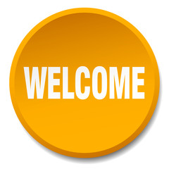 welcome orange round flat isolated push button