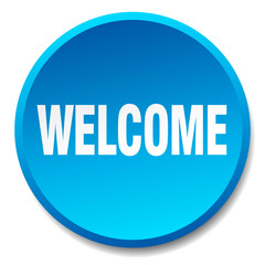 welcome blue round flat isolated push button