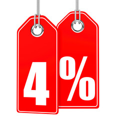 Discount 4 percent off. 3D illustration.