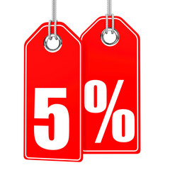 Discount 5 percent off. 3D illustration.