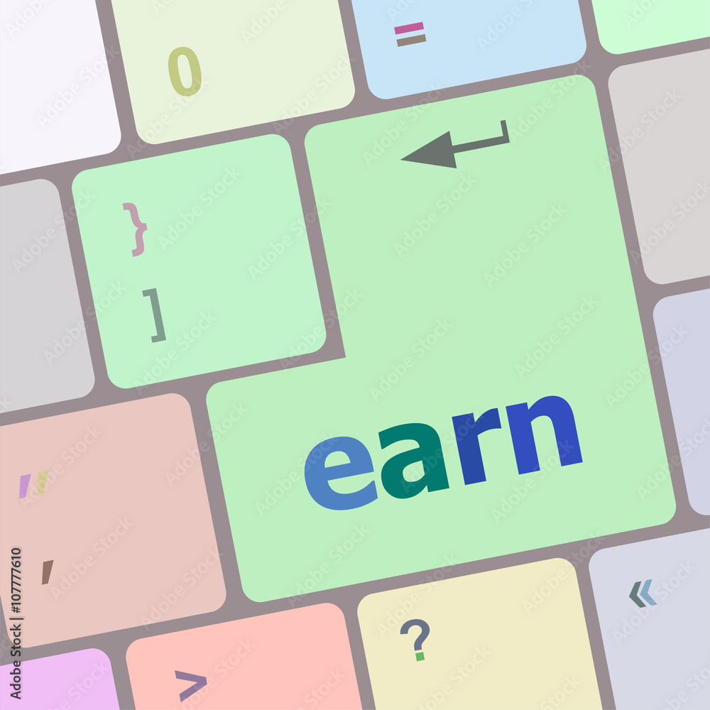 Poster earn button on computer pc keyboard key vector illustration