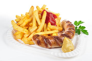 Bratwurst mit Pommes Frites