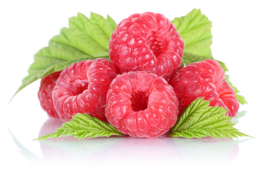 Himbeere Himbeeren Beeren Beere Frucht mit Bl&auml;tter Freisteller