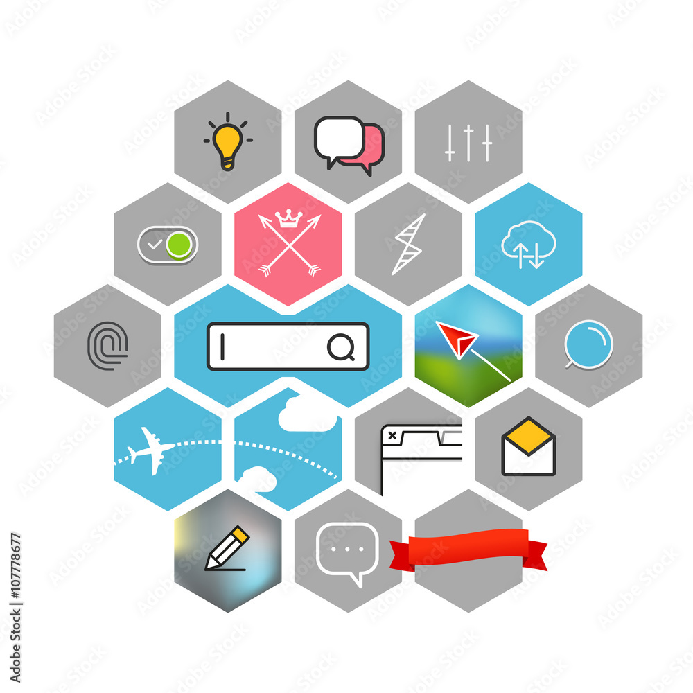 Poster modern web and mobile application pictograms collection. color l