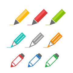 Color crayons and markers icons vector set