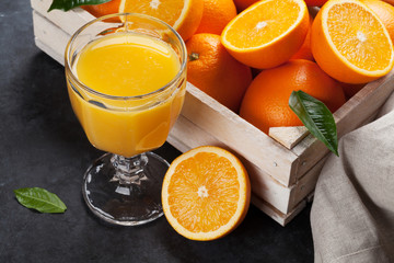 Fresh orange fruits and juice