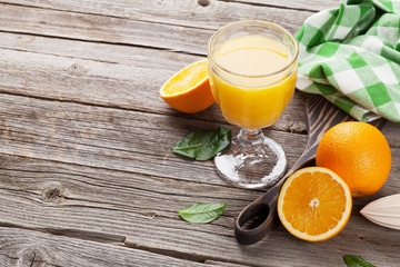 Fresh ripe oranges and juice