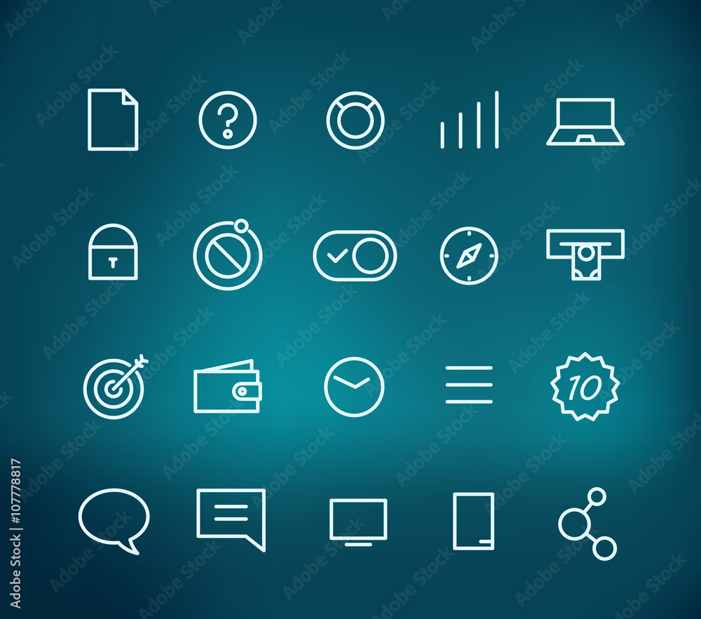 Poster modern web and mobile application pictograms collection on blur