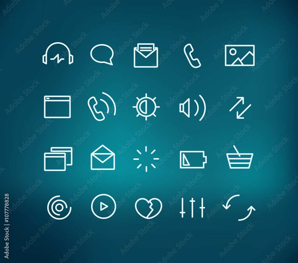 Poster modern web and mobile application pictograms collection on blur