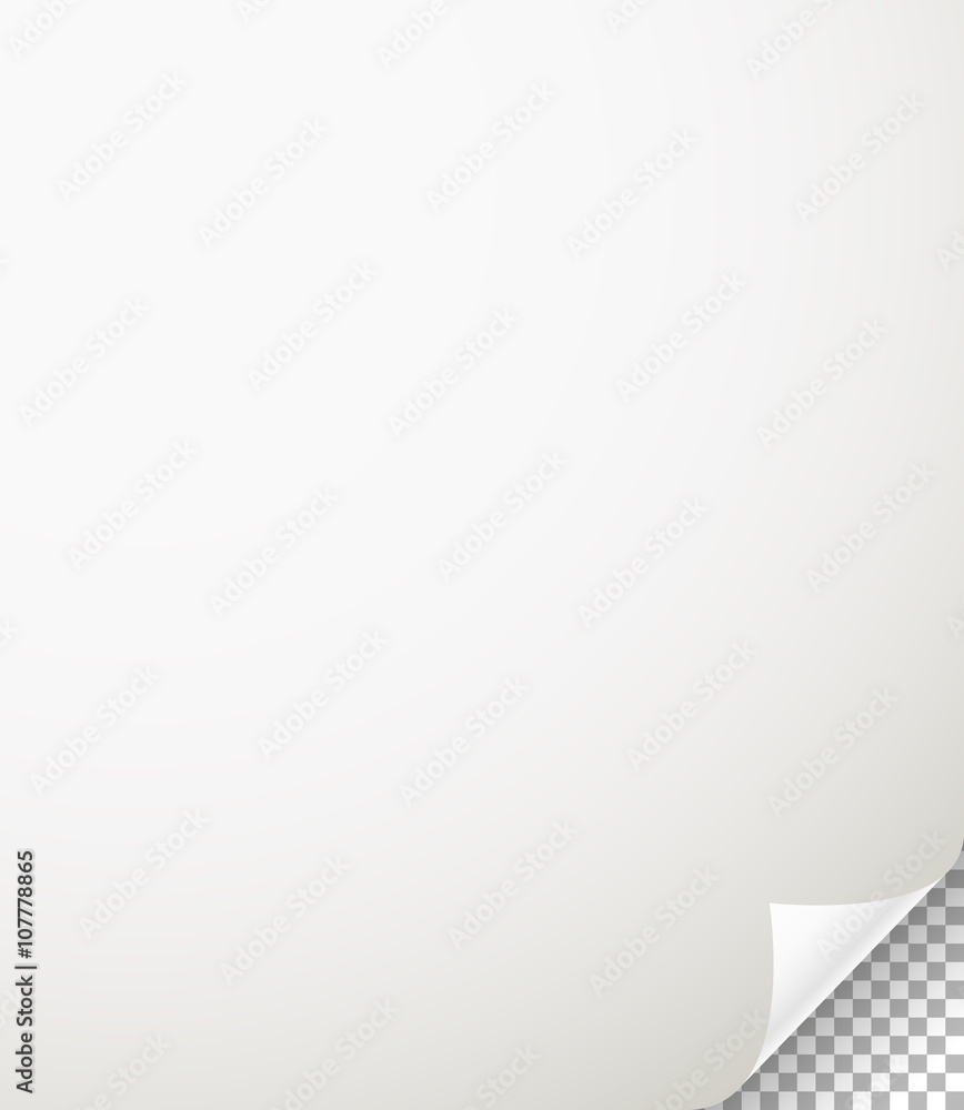 Poster blank paper sheet with bending corner on transparent background