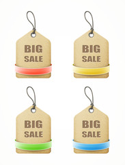 set of big sale paper labels with colorful ribbons