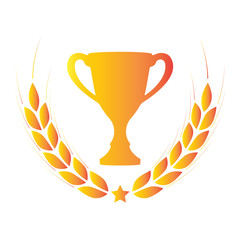 Trophy cup with Laurel wreath. Award and winning icon isolated on white background. Colorful vector illustration.