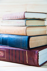 Vintage books  on wooden background