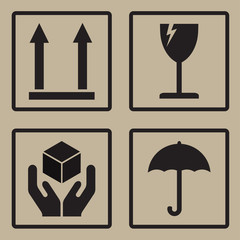 Packaging icons or sign set. Fragile symbols. Vector illustration.