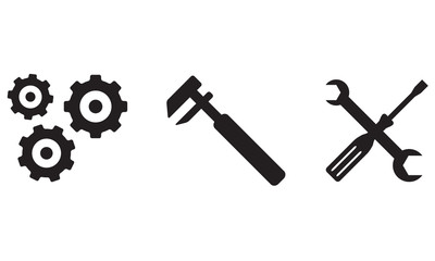 Tools icon set isolated on white background. Wrench, screwdriver and gear icon. Vector illustration.