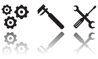 Tools icon set isolated on white background. Wrench, screwdriver and gear icon. Vector illustration.