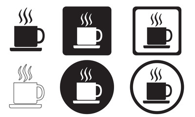 Cup of coffee icons set isolated on white background. Hot drink signs. Vector illustration.