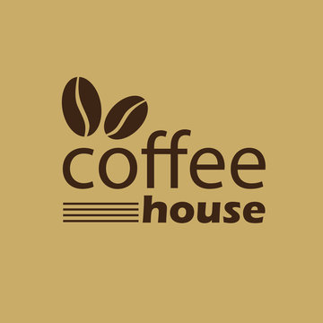 Coffee shop house, emblem or label in brown with coffee beans. Vector illustration.