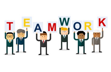 teamwork businessmen holding letters