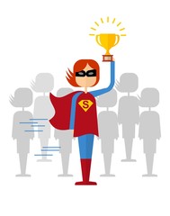 girl superman won with cup