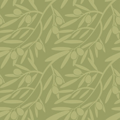 Fototapeta premium Seamless pattern with olive branches. Retro decorative texture b