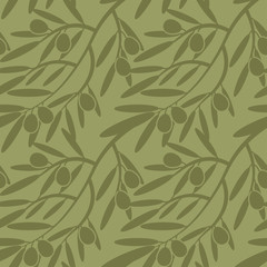 Seamless pattern with olive branches. Retro decorative texture b