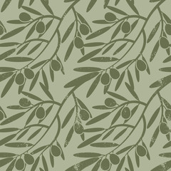 Seamless pattern with olive branches. Retro decorative texture b