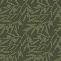 Seamless pattern with olive branches. Retro decorative texture b
