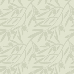 Seamless pattern with olive branches. Retro decorative texture b