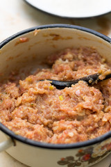 Mixture of minced meat prepared for burgers