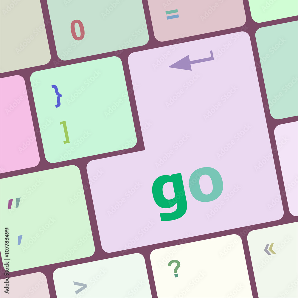 Poster go word on keyboard key, notebook computer button vector illustration