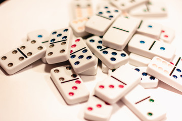 .dominoes with colored dots , isolated on white background