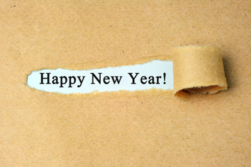 Ripped paper with  "Happy new year!" text.