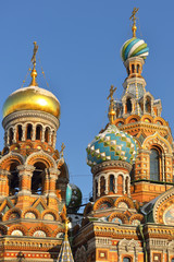 Fototapeta na wymiar Domes of Church of the Savior on Spilled Blood in St. Petersburg. Russia
